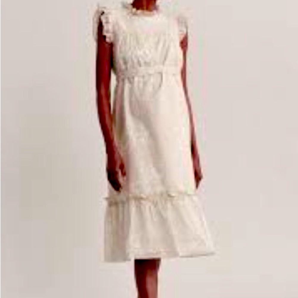 Frances Hart Maternity Midi Floral Dress Taupe Cotton Ruffle Trim Dress Size XS